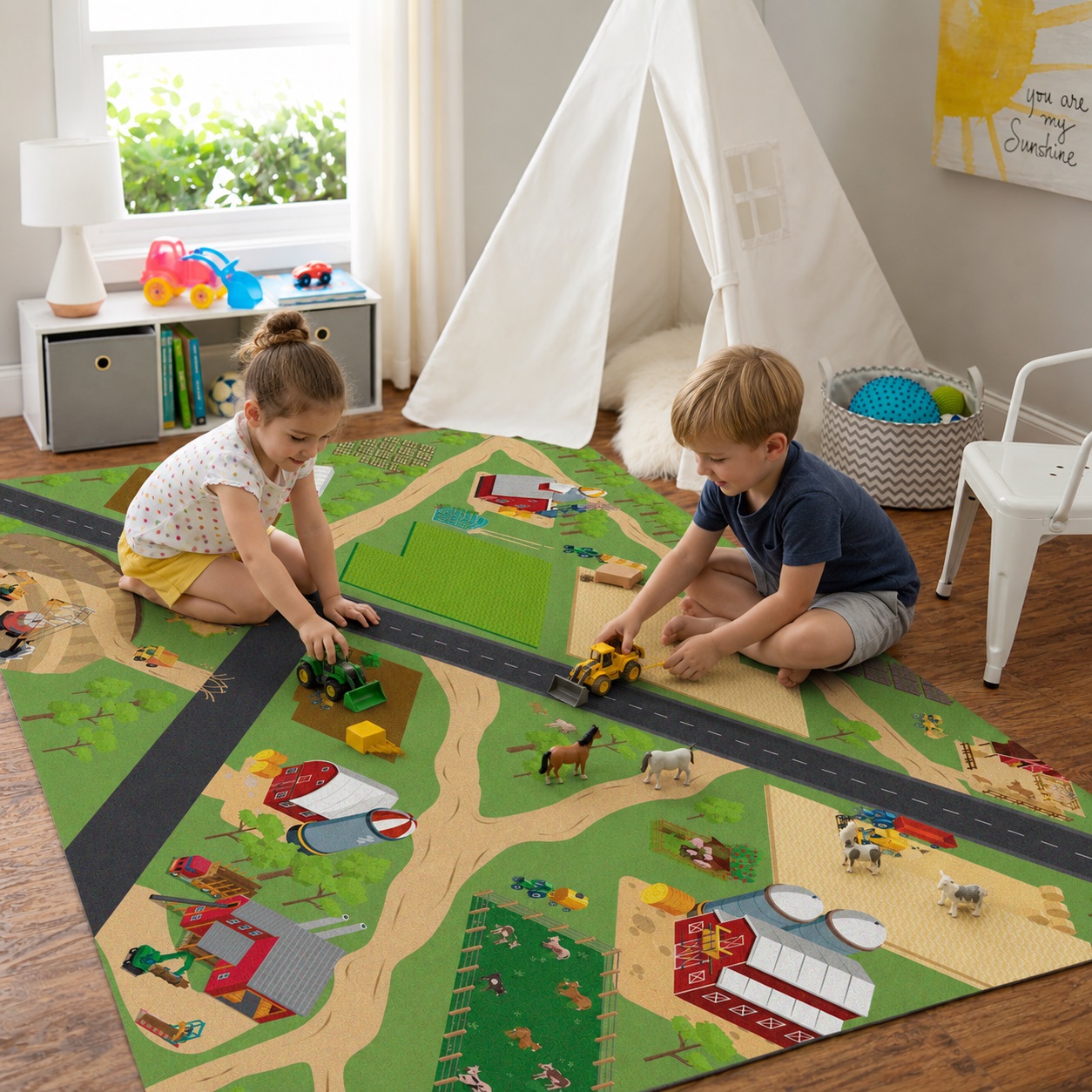 Lona vinílica Campo y granja didáctica enrollable para niños