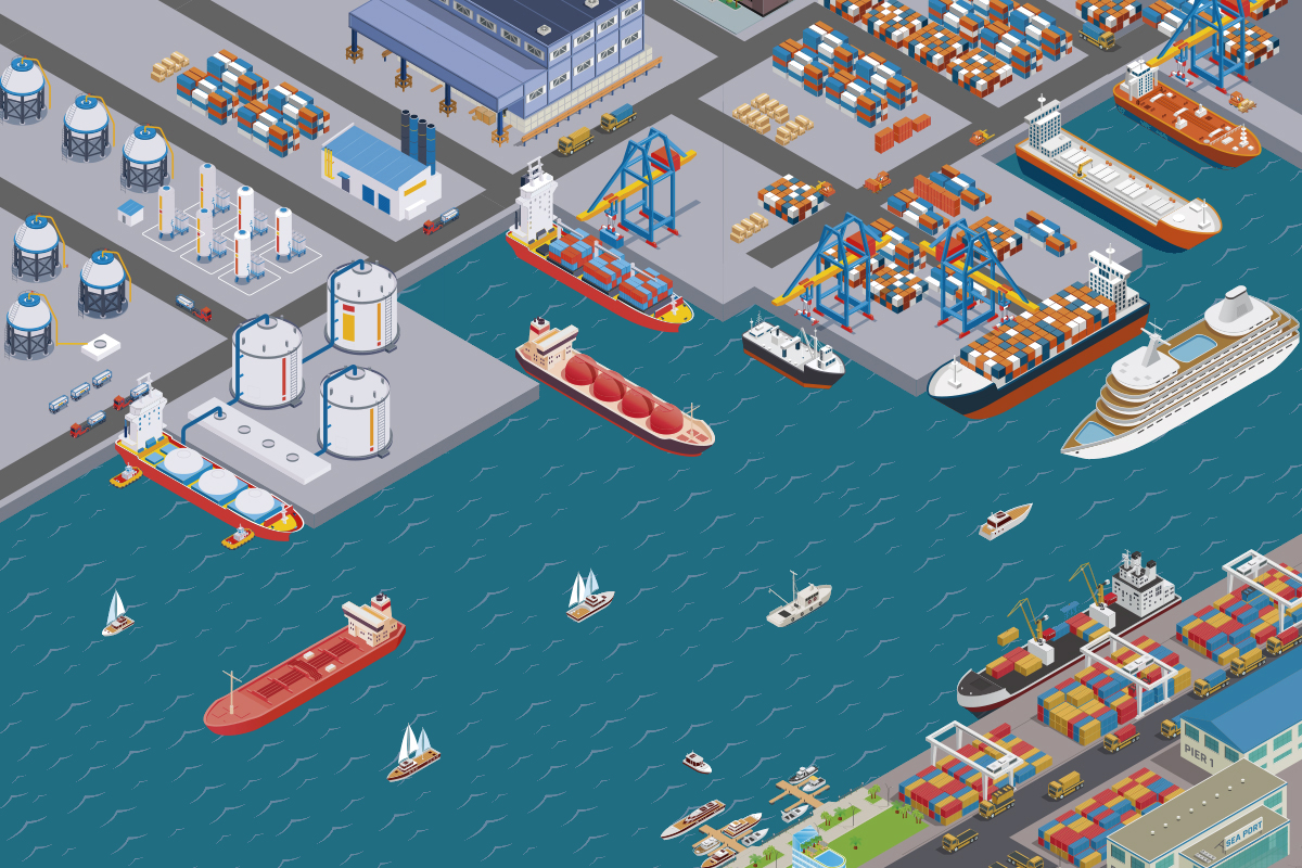Lona vinílica Puerto y barcos didáctica infantil enrollable